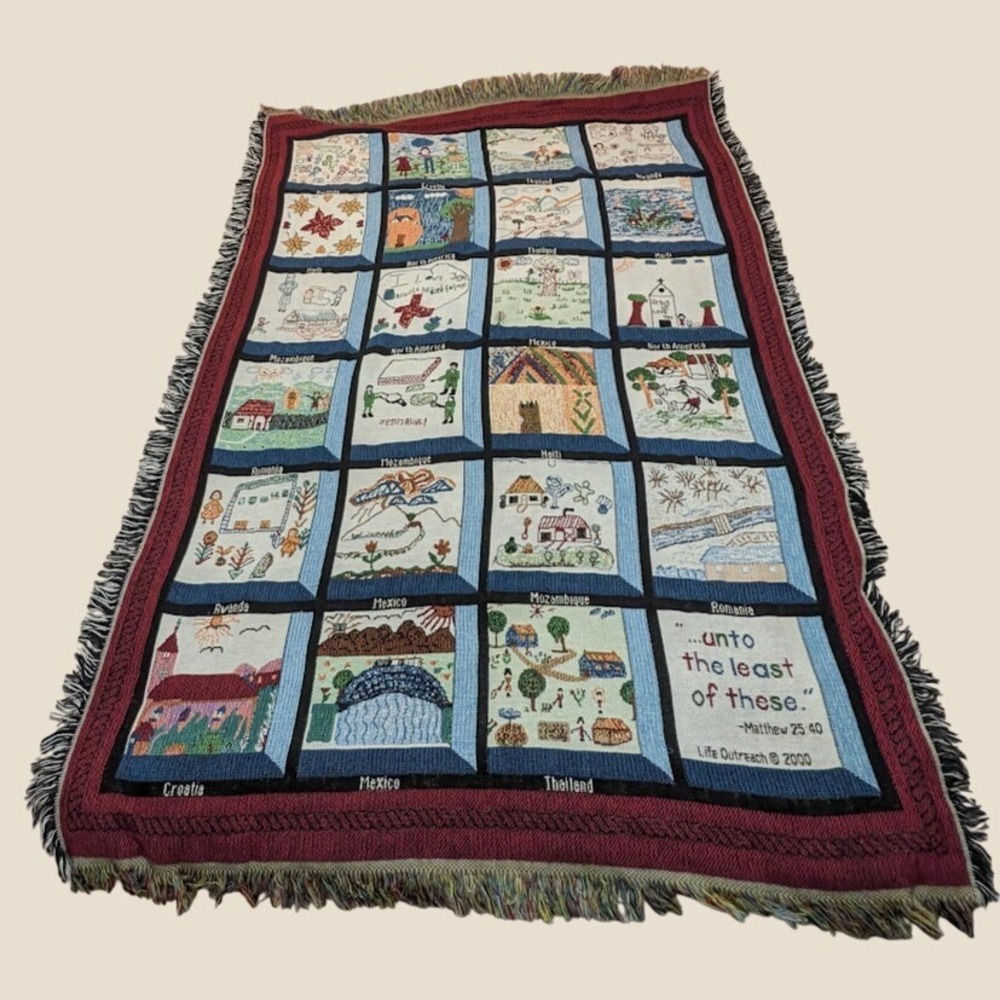 Vintage Goodwin Weavers Life Outreach 2000 Throw Tapestry Mission International